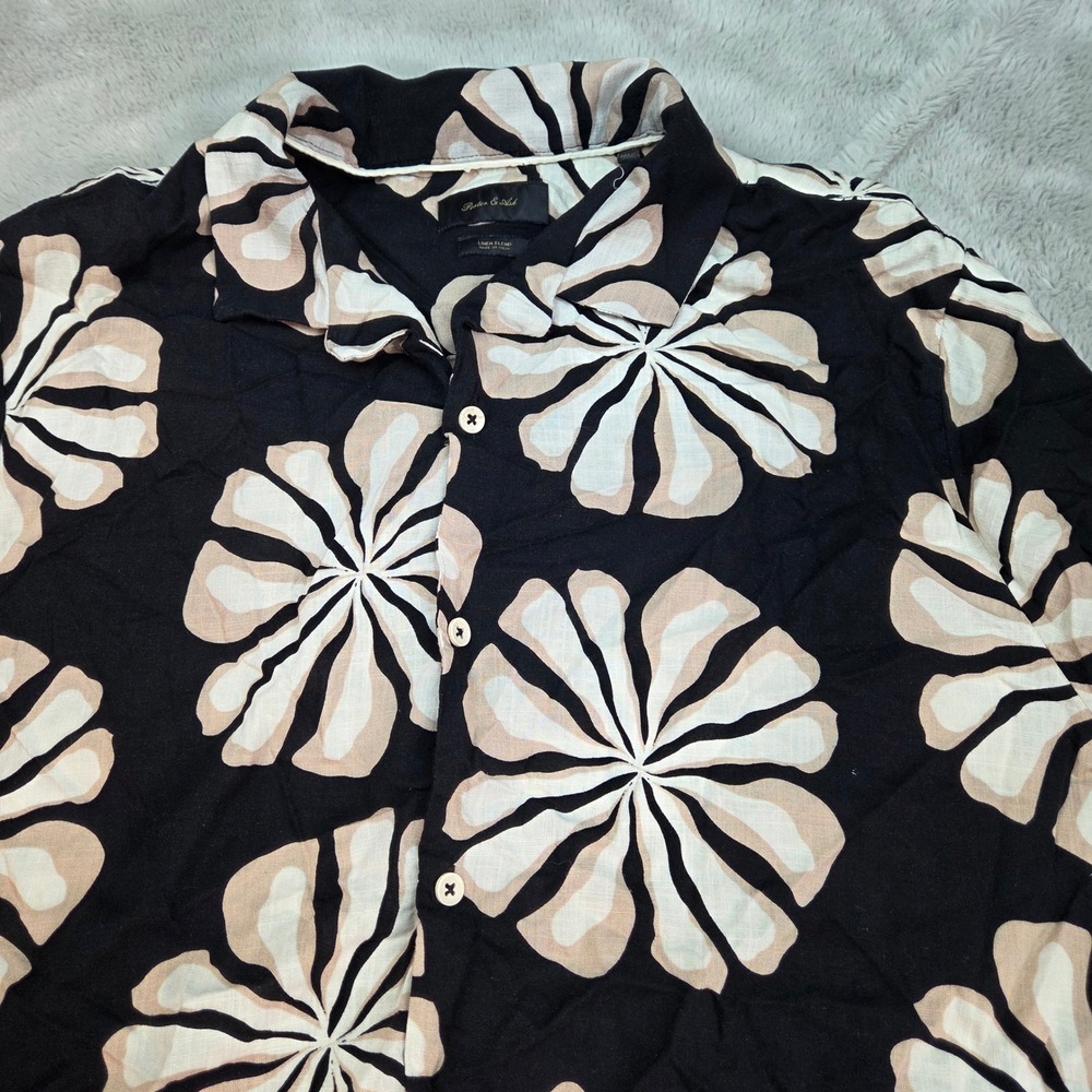 Porter & Ash Floral Shirt Mens XL Black Linen Blend‎ Short Sleeve Button Up